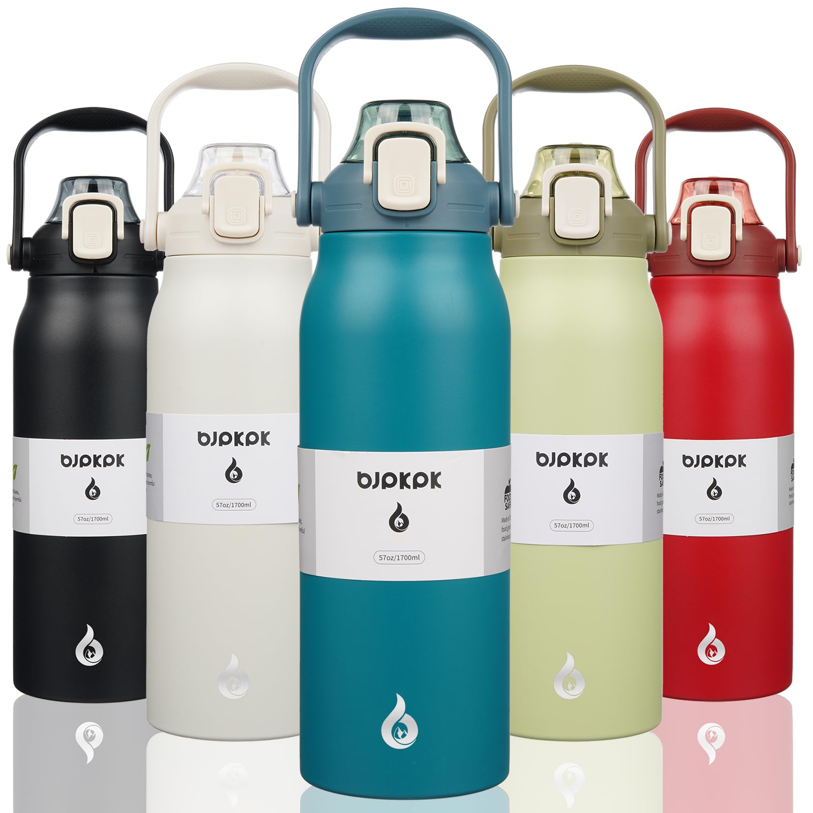 BJPKPK Insulated Water Bottles with Straw, 27 oz Cute Water Bottles with Handle, BPA Free Stainless Steel Metal Jug, Easy Carry Flasks for Men & Women, White