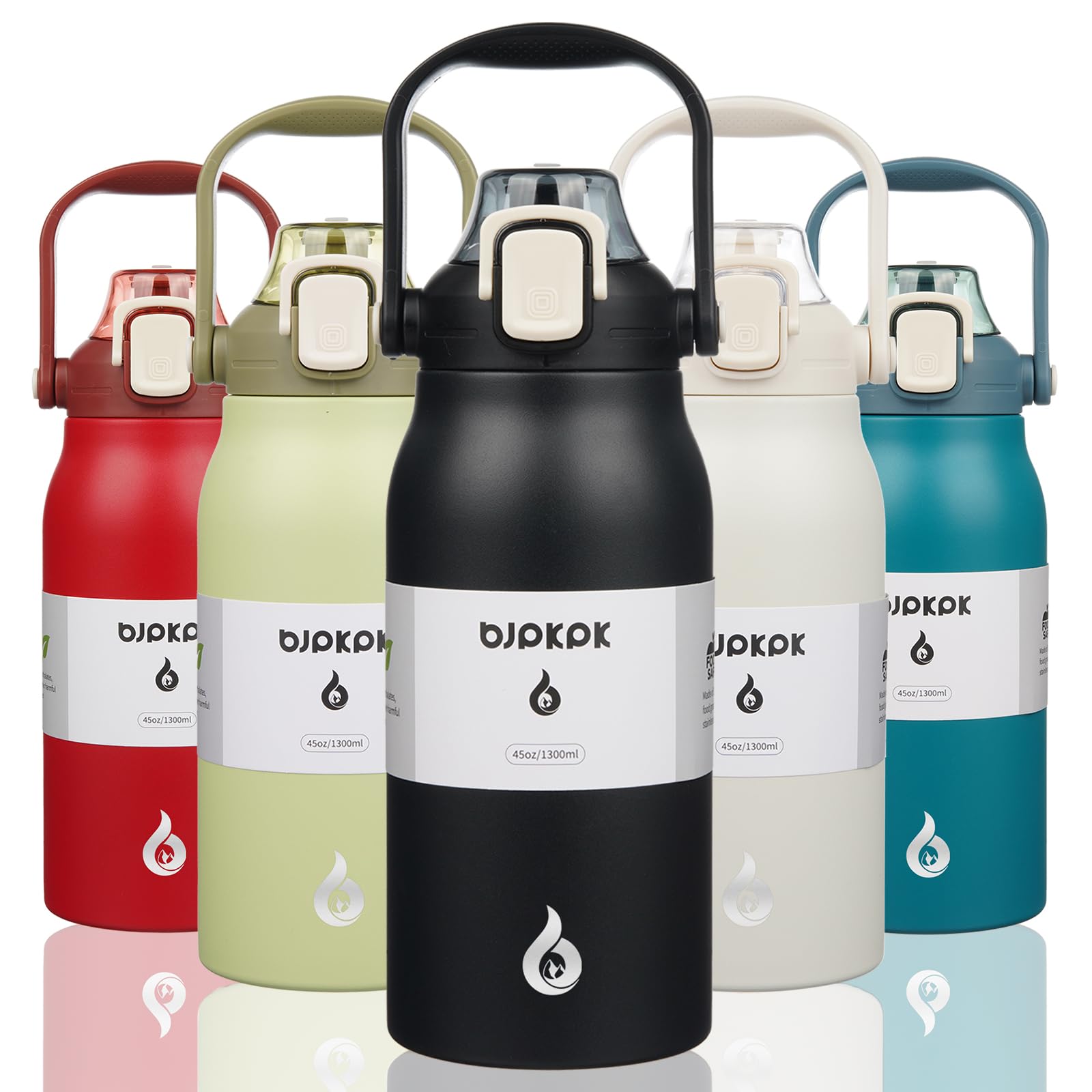 BJPKPK Insulated Water Bottles with Straw, 27 oz Cute Water Bottles with Handle, BPA Free Stainless Steel Metal Jug, Easy Carry Flasks for Men & Women, White